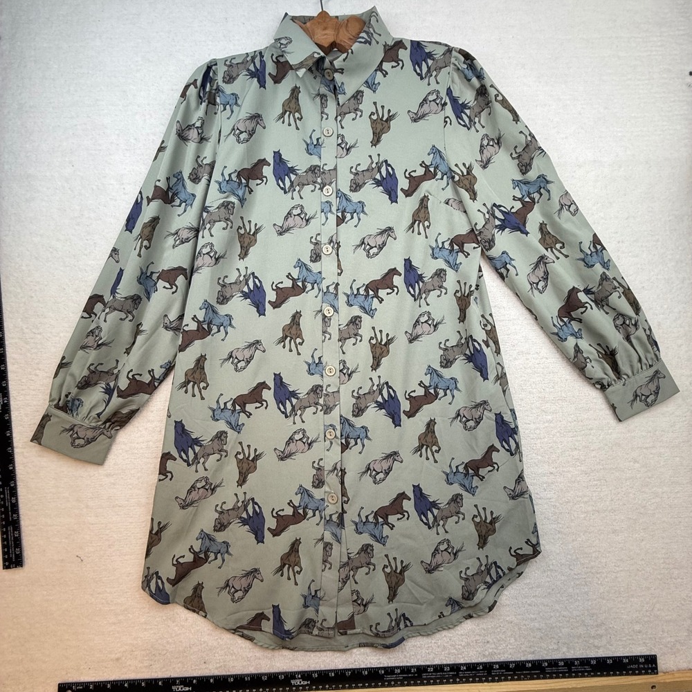VTG Womens Horse all over Print Shirt Dress M USA cowgirl western equestrian - Picture 2 of 9